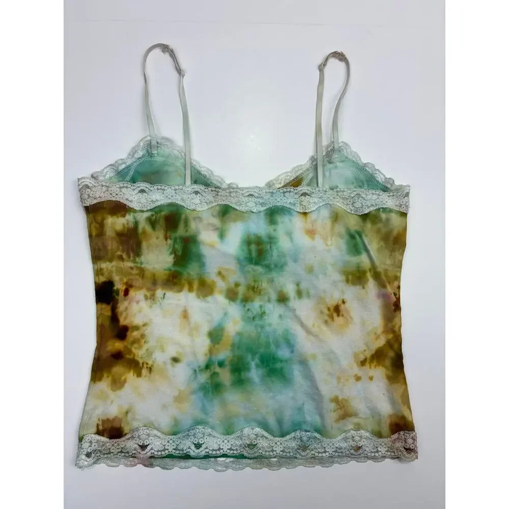 Vintage Y2K Mossimo Boho Lace Trim Tie Dye Cami Spaghetti Strap Tank Top M - Picture 5 of 6